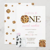 Melk en koekjes Eerste roze verjaardagsfeestje Kaart (Voorkant / Achterkant)