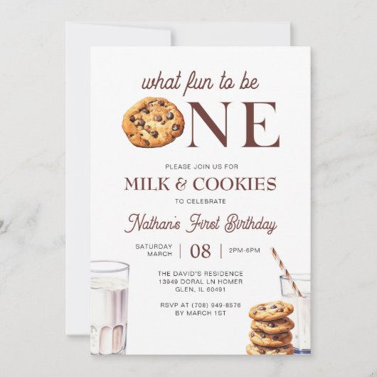Melk en koekjes Eerste Verjaardag Minimalist Kaart (Voorkant)