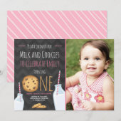 Melk en koekjes eerste verjaardag uitnodiging meis (Voorkant / Achterkant)