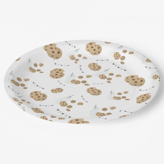 Melk en koekjes Eerste Verjaardagspapier Borden Papieren Bordje (Gekanteld)