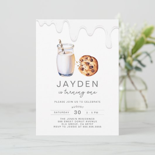 Melk en koekjes elke leeftijd geslachtsneutrale ve kaart (Staand voorkant)