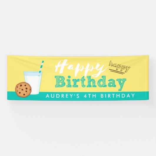 Melk en koekjes Happy Birthday Spandoek (Horizontaal)