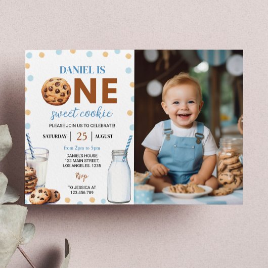 Melk en koekjes Jongen 1e verjaardag uitnodiging