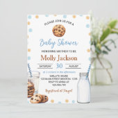 Melk en koekjes Jongen Baby shower Uitnodiging (Staand voorkant)