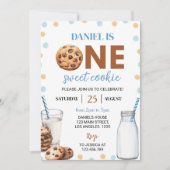 Melk en koekjes Jongen Eerste Verjaardag uitnodigi Kaart (Voorkant)