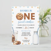 Melk en koekjes Jongen Eerste Verjaardag uitnodigi Kaart (Staand voorkant)