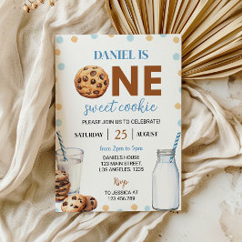 Melk en koekjes Jongen Eerste Verjaardag uitnodigi Kaart