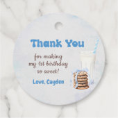 Melk en koekjes jongen eerste verjaardagsfeestje bedankjes labels (Achterkant)