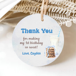 Melk en koekjes jongen eerste verjaardagsfeestje bedankjes labels