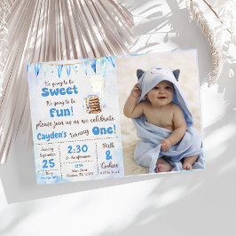 Melk en koekjes jongen eerste verjaardagsfeestje f kaart