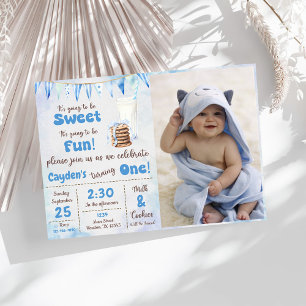 Melk en koekjes jongen eerste verjaardagsfeestje f kaart