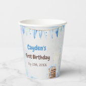 Melk en koekjes jongen eerste verjaardagsfeestje papieren bekers (Voorkant)