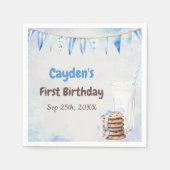 Melk en koekjes jongen eerste verjaardagsfeestje servet (Voorkant)