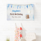 Melk en koekjes jongen eerste verjaardagsfeestje spandoek (Insitu)