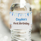 Melk en koekjes jongen eerste verjaardagsfeestje waterfles etiket