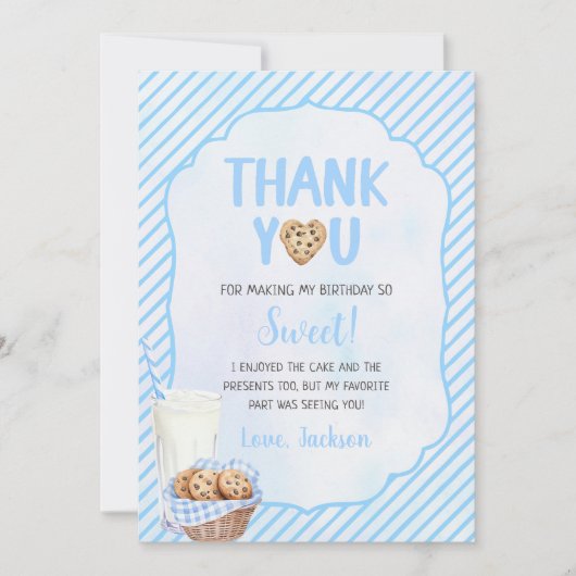 Melk en koekjes jongen verjaardag bedankkaart (Voorkant)