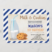 Melk EN koekjes jongensfeest uitnodiging (Voorkant / Achterkant)