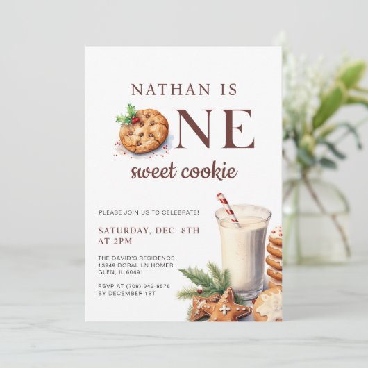 Melk en Koekjes Kerst Eerste Verjaardag Kaart (Staand voorkant)