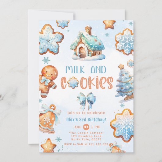 Melk en koekjes kerstjongen verjaardag kaart (Voorkant)