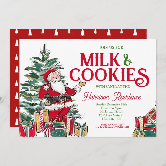Melk en koekjes Kerstmis INvite Kaart (Voorkant / Achterkant)