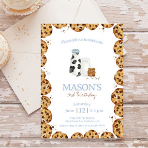 Melk en koekjes kruimel Blauw Verjaardagsfeest Kaart