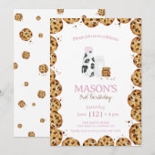 Melk en koekjes kruimelen roze Verjaardagsfeest Kaart (Voorkant / Achterkant)