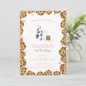 Melk en koekjes kruimelen roze Verjaardagsfeest Kaart (Staand voorkant)