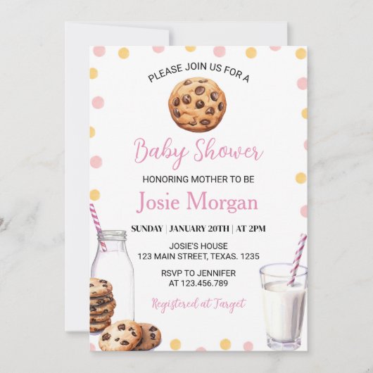 Melk en koekjes Meisje Baby shower Uitnodiging (Voorkant)