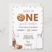 Melk en koekjes Meisje Eerste Verjaardag Uitnodigi Kaart (Voorkant)