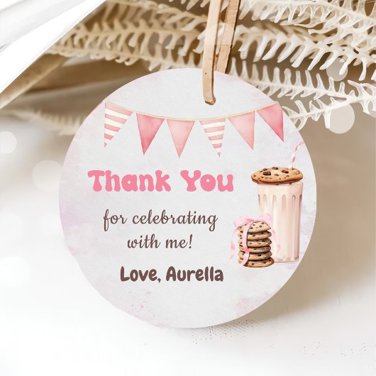 Melk en koekjes meisje eerste verjaardagsfeestje bedankjes labels