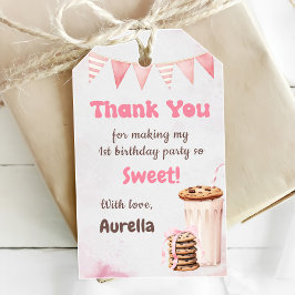 Melk en koekjes meisje eerste verjaardagsfeestje cadeaulabel