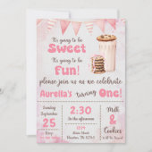 Melk en koekjes meisje eerste verjaardagsfeestje kaart (Voorkant)