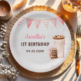 Melk en koekjes meisje eerste verjaardagsfeestje papieren bordje
