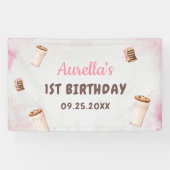 Melk en koekjes meisje eerste verjaardagsfeestje spandoek (Horizontaal)