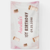 Melk en koekjes meisje eerste verjaardagsfeestje spandoek (Verticaal)