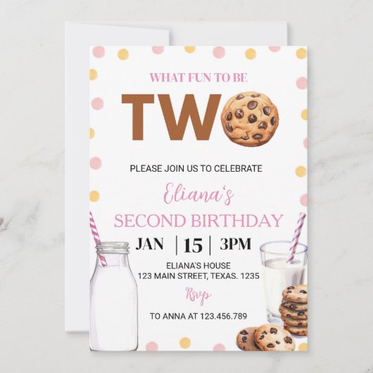 Melk en koekjes Meisje Verjaardag Uitnodiging (Voorkant)