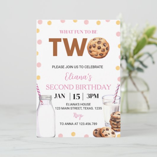 Melk en koekjes Meisje Verjaardag Uitnodiging (Staand voorkant)