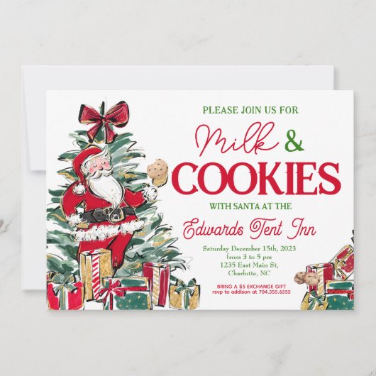 Melk en koekjes met de kerstman, Santa Breakfast, Kaart (Voorkant)