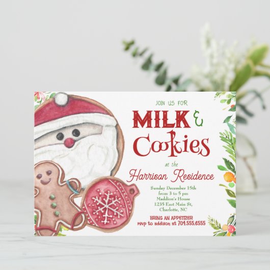 Melk en koekjes met kerstfeest Uitnodigen Kaart (Staand voorkant)