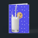 melk en koekjes op poka - punten kaart<br><div class="desc">Chocolade chip koekje op glas witte melk op witte poka punten en blauw achtergrondpatroon voor verjaardag</div>