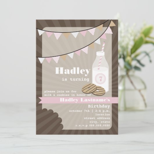 Melk en koekjes op zaterdag - Fudge Striped & Roze Kaart (Staand voorkant)