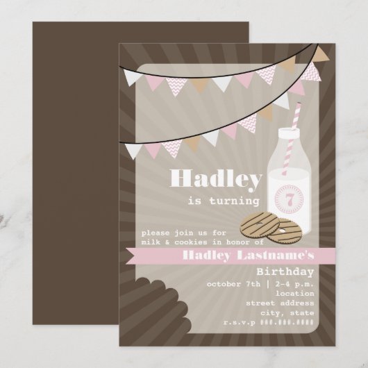 Melk en koekjes op zaterdag - Fudge Striped & Roze Kaart (Voorkant / Achterkant)