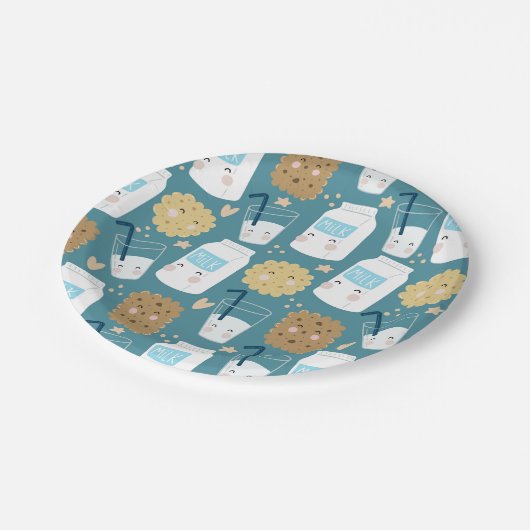 Melk en koekjes papieren bordje (Gekanteld)