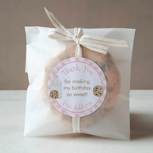Melk en koekjes Partij Roze Gingham Hartelijk dank Ronde Sticker