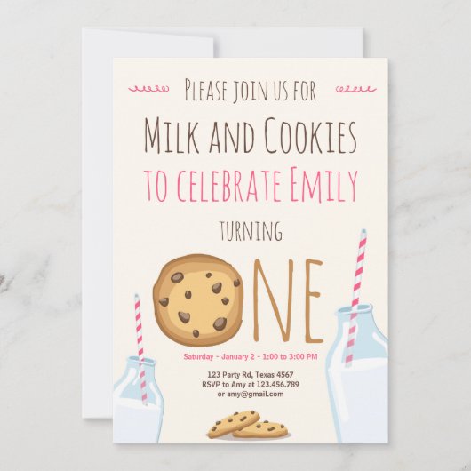 Melk en koekjes Partij uitnodiging Girl Birthday (Voorkant)