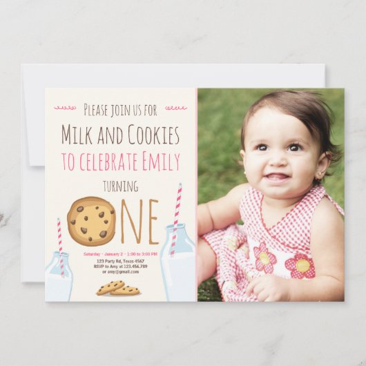 Melk en koekjes Partij uitnodiging Girl Birthday (Voorkant)
