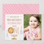 Melk en koekjes Partij uitnodiging Girl Birthday (Voorkant / Achterkant)