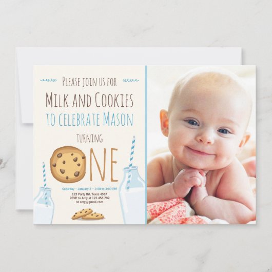 Melk en Koekjes Party nodigBoy Birthday Kaart (Voorkant)