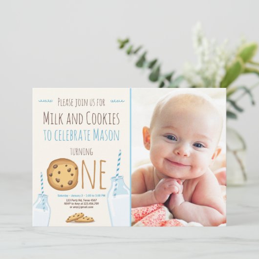 Melk en Koekjes Party nodigBoy Birthday Kaart (Staand voorkant)