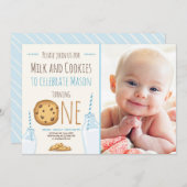 Melk en Koekjes Party nodigBoy Birthday Kaart (Voorkant / Achterkant)